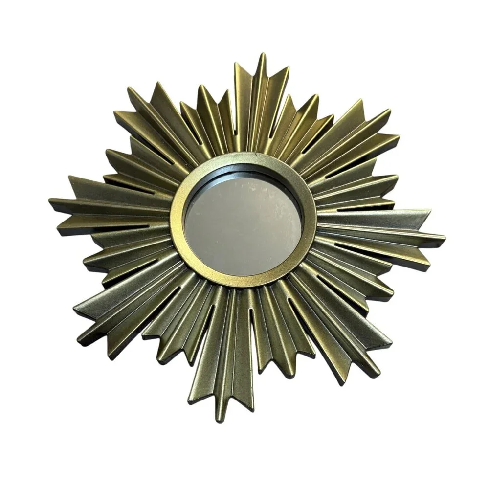 MCM Atomic Style Decorative Mirrors Set of 2 Sun Starburst Brushed Gold Tone 10